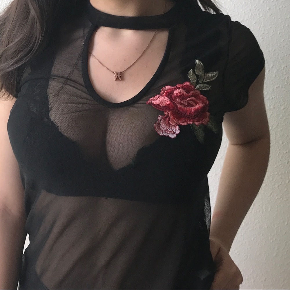 see through mesh rose choker top